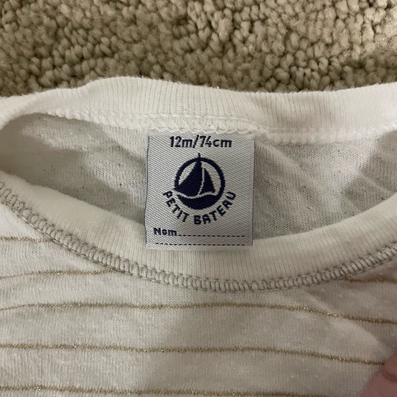 Petit Bateau 12 Month Gold and White Striped Onesie - Picture 3 of 3